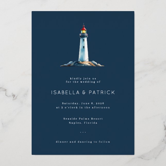 Serene Navy Lighthouse Illustration (Front)