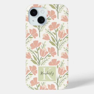 Serene Neutral Florals Monogrammed iPhone 15 Case