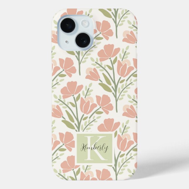 Serene Neutral Florals Monogrammed Case-Mate iPhone Case (Back)