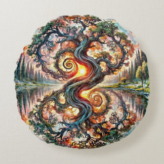 Serene Oak Reflection Round Cushion