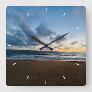 Serene Ocean Sunset Beach Coastal Christmas Gift Square Wall Clock