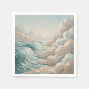 Serene Ocean Waves Cloudy Sky Seascape Napkin