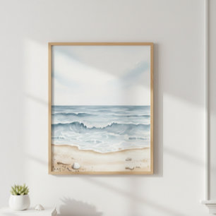 Serene Ocean Waves Coastal Watercolor Art Print