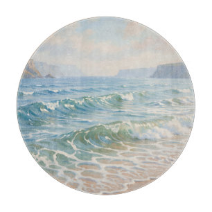 Serene Ocean Waves Crashing Sandy Beach Coastal Cutting Board