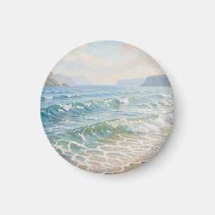 Serene Ocean Waves Crashing Sandy Beach Coastal  Magnet