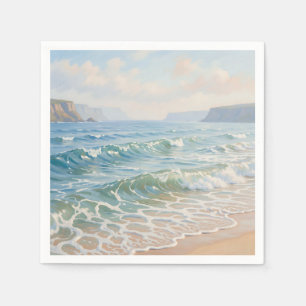Serene Ocean Waves Crashing Sandy Beach Coastal Napkin