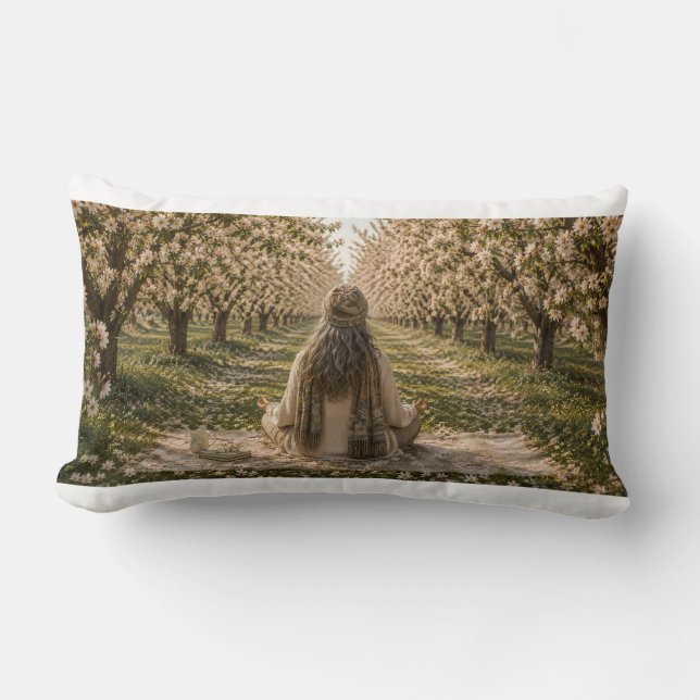 Serene Orchard Pillow | Romantic Blossoming Trees  (Front)