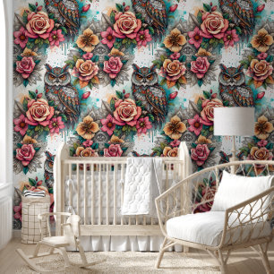 Serene Owl & Floral Mandalas Wallpaper