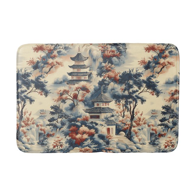 Serene Pagodas in a Mountainous Landscape Bath Mat (Front)