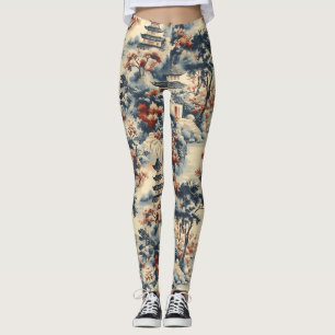 Serene Pagodas in a Mountainous Landscape Leggings