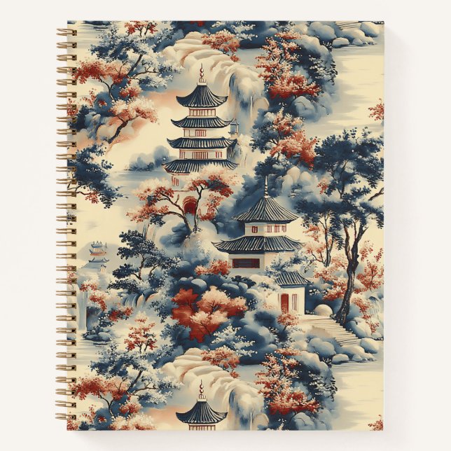 Serene Pagodas in a Mountainous Landscape Notebook (Front)