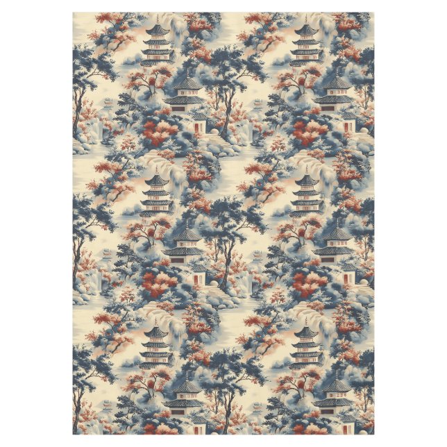 Serene Pagodas in a Mountainous Landscape Tablecloth (Front)