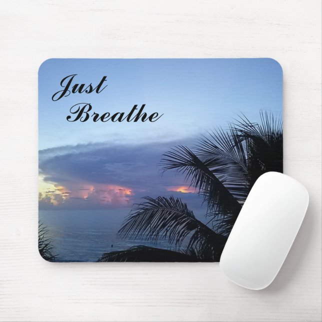 Serene Palm Tree Ocean Sunrise Just Breathe Mouse Pad (With Mouse)