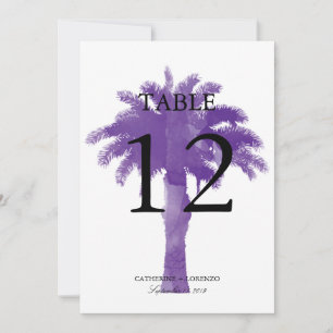 Serene Palm Tree Purple Watercolor Table Number