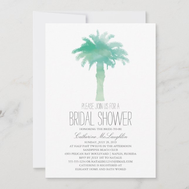 Serene Palm Tree Watercolor | Bridal Shower Invitation (Front)