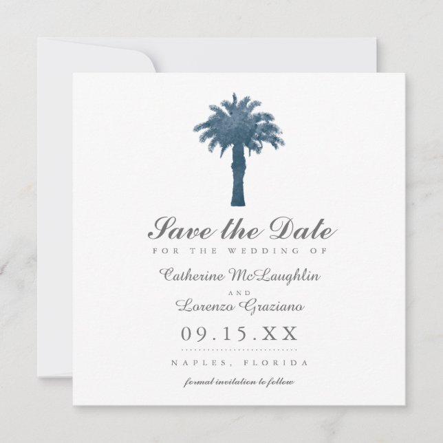 Serene Palm Tree Watercolor Save the Date (Front)
