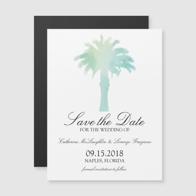 Serene Palm Tree Watercolor | Save the Date Magnetic Invitation (Front/Back)