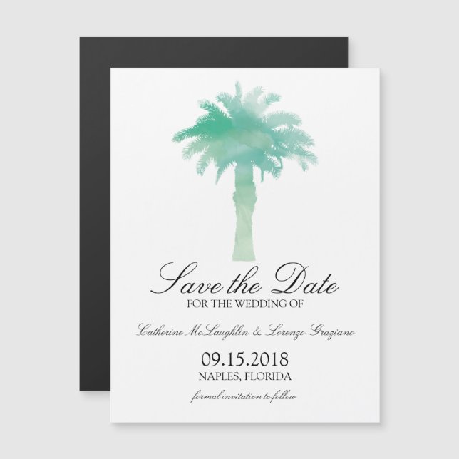 Serene Palm Tree Watercolor | Save the Date Magnetic Invitation (Front/Back)
