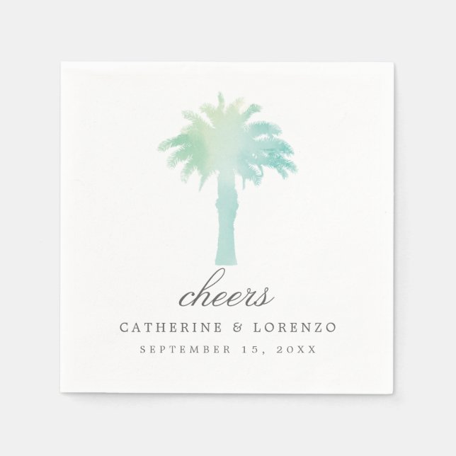 Serene Palm Tree Watercolor | Wedding Napkin (Front)