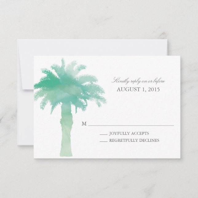 Serene Palm Tree Watercolor  | Wedding RSVP Card (Front)