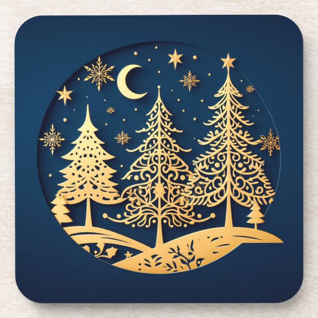 Serene Papercut Pines – Moonlit Forest Coaster (Front)