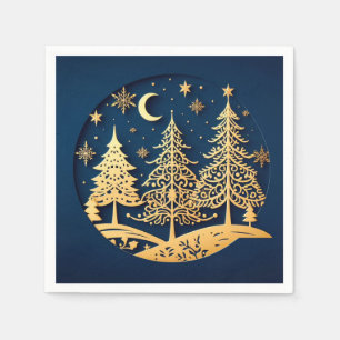 Serene Papercut Pines – Moonlit Forest Napkin