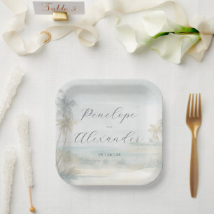 Serene Pastel Beach Scene Paper Plate