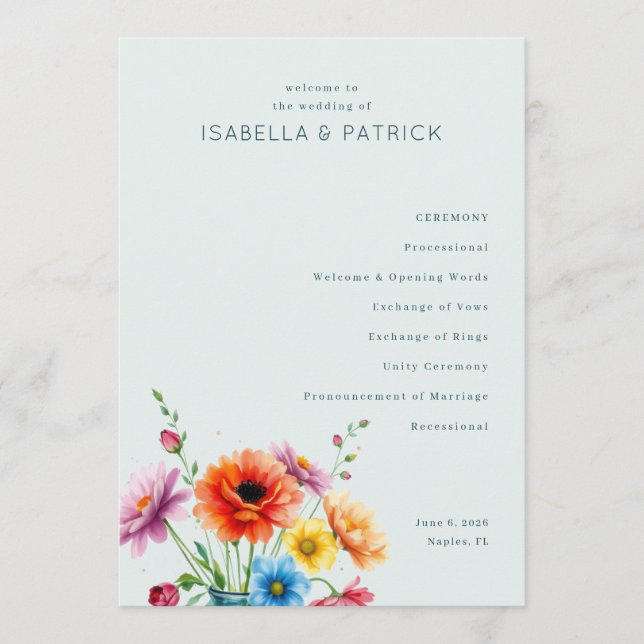 Serene Pastel Floral Wedding Ceremony Program (Front)