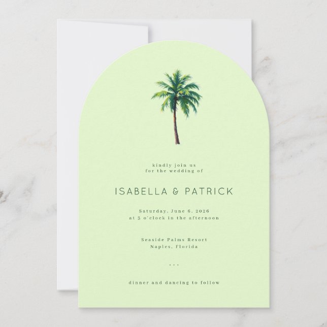 Serene Pastel Green Palm Tree Illustration Invitation (Front)