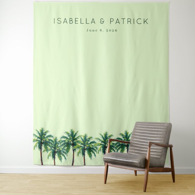 Serene Pastel Green Palm Trees Tapestry (In Situ)