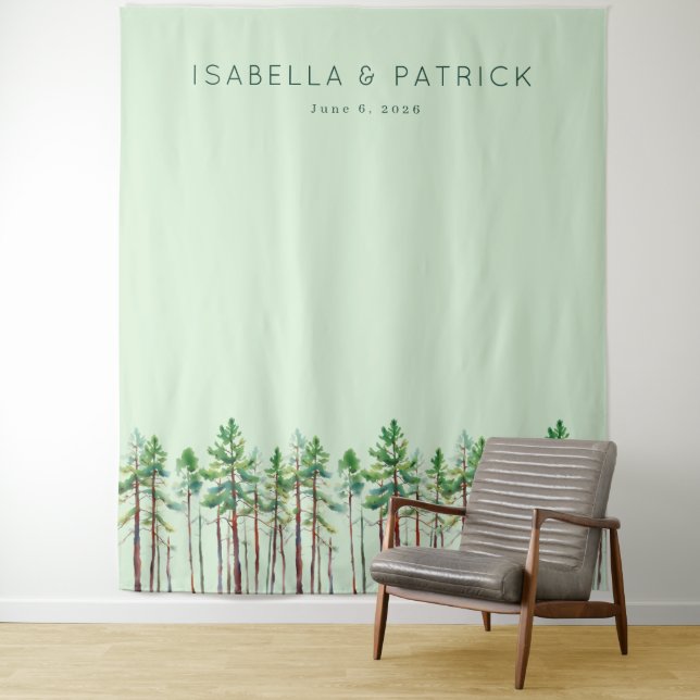Serene Pastel Green Pine Trees Tapestry (In Situ)