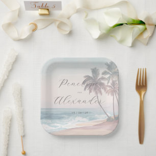 Serene Pastel Watercolor Beach Scene Paper Plate