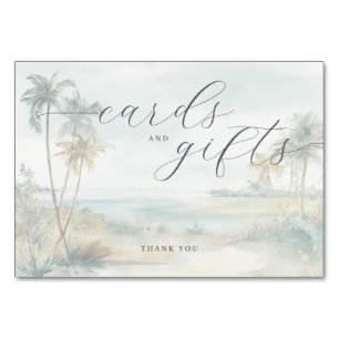 Serene Pastel Watercolor Beach Scene Table Number