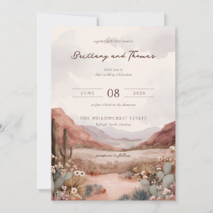 Serene Pastel Watercolor Desert Landscape Invitation