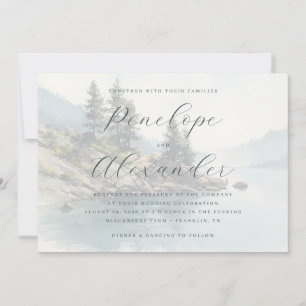 Serene Pastel Watercolor Forest Scene Invitation