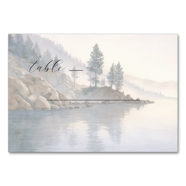 Serene Pastel Watercolor Landscape Table Number (Front)