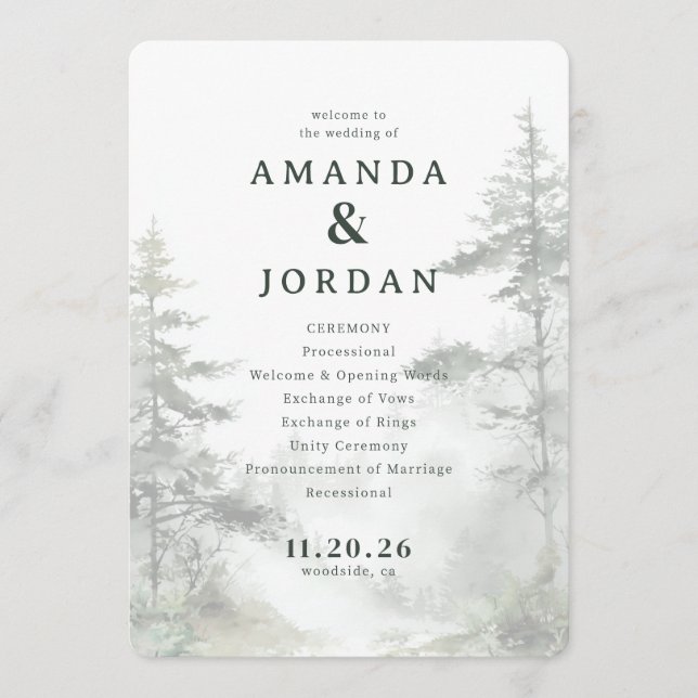 Serene Pastel Watercolor Trees Program (Front)