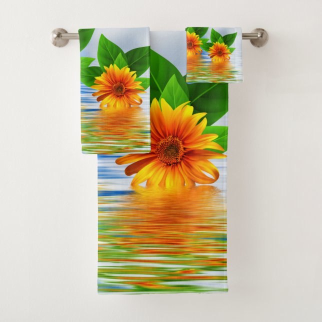 Serene Peaceful Ocean Water Flower Cloud Art Scene Bath Towel Set (Insitu)
