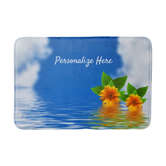Serene Peaceful Orange Flower on Ocean Bath Mat (Front)