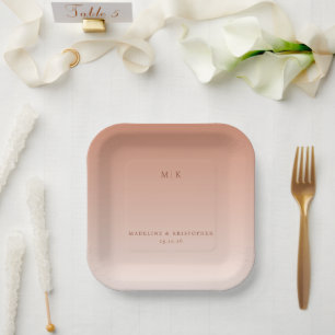 Serene Peach Minimalist Initials Paper Plate