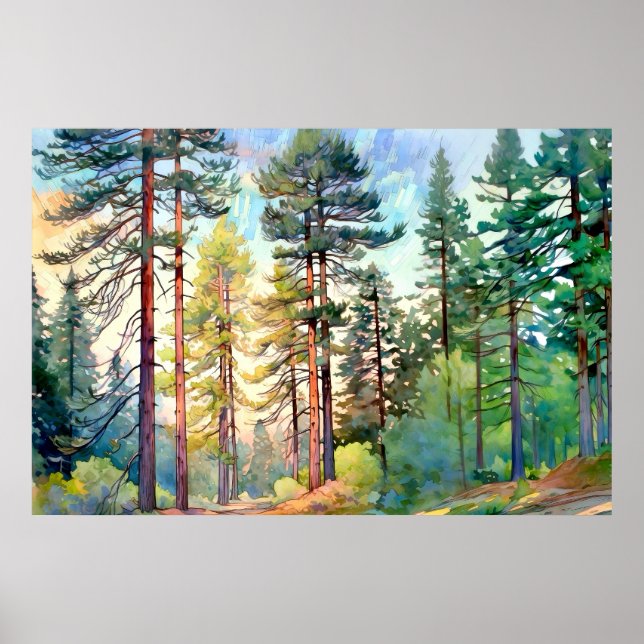 Serene Pine Forest Watercolor Art Print  (Front)