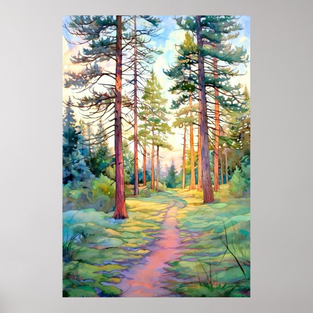 Serene Pine Forest Watercolor Art Print  (Front)