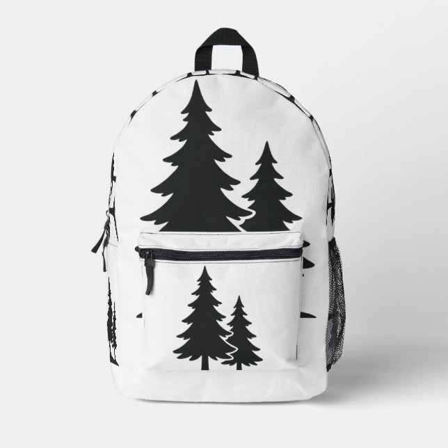 Serene Pine Tree Silhouette Printed Backpack (Front)
