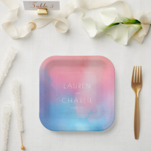 Serene Pink Blue Watercolor Paper Plate