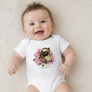 Serene Pink Lighthearted Sloth Floral Baby Bodysuit
