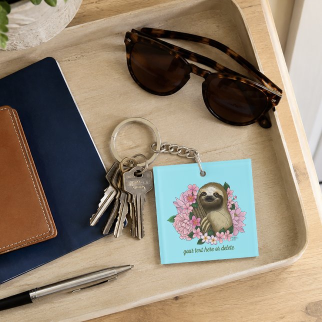 Serene Pink Lighthearted Sloth Floral Key Ring (Creator Uploaded)