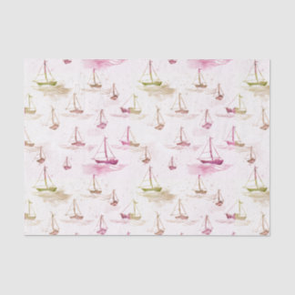 Serene Pink Purple Sailing Boats on Sea Pattern Tissue Paper