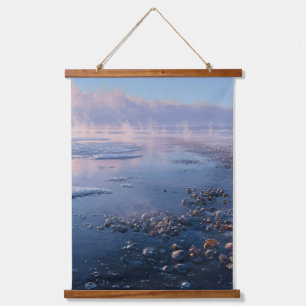 Serene Pink Sunset Over Reflective Shore Art Hanging Tapestry