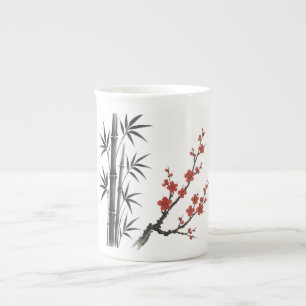 Serene Plum Blossoms and Bamboo Bone China Mug
