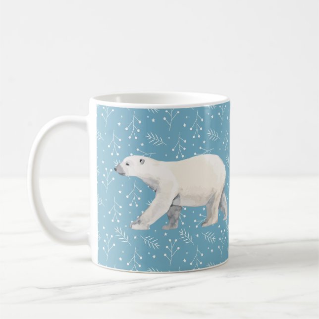 Serene Polar Bear Blue & White Winter Mug (Left)